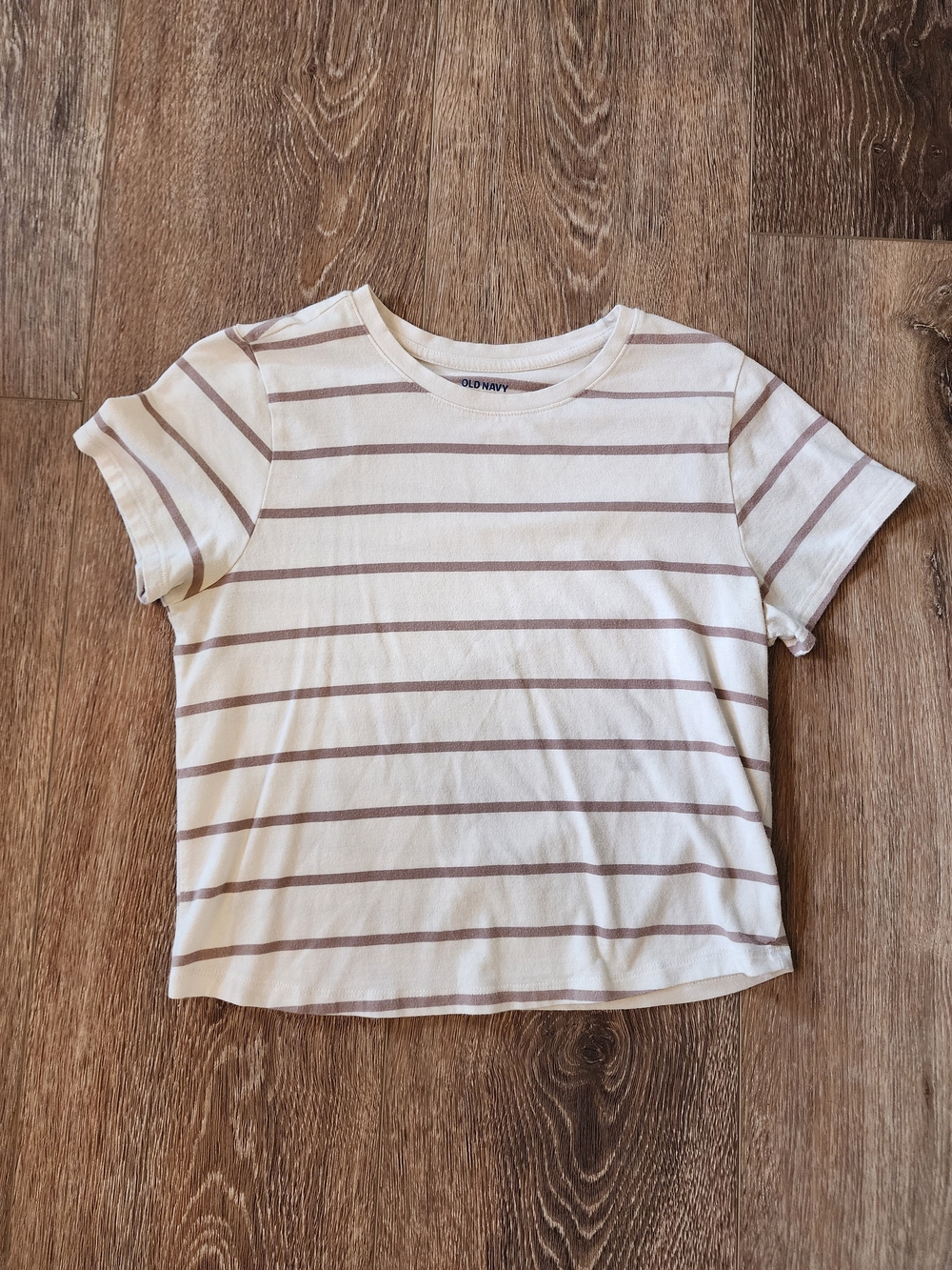 Old Navy Bestee Cropped Tee Taupe Stripe Large